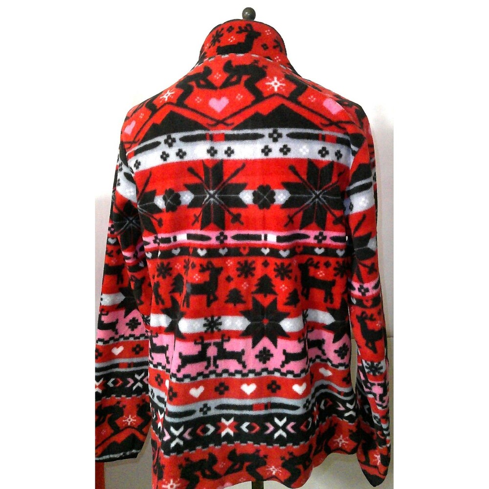 New NWT $85 Vera Bradley Fleece Jacket Nordic Red Pink Black Gray Heart Deer S - Picture 7 of 9